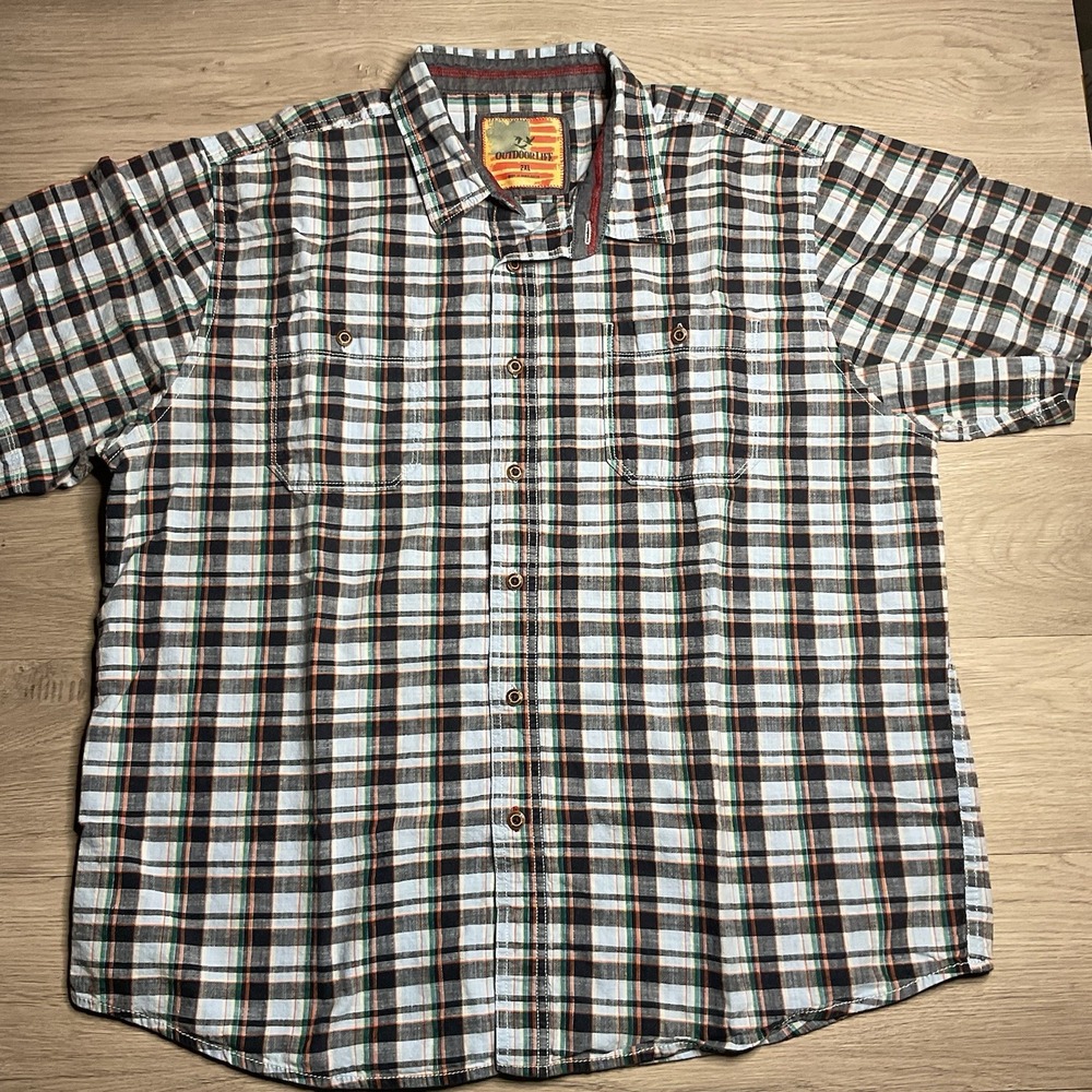 OUTDOOR LIFE Mens Size 2 XL Blue‎ Plaid Cotton Short Sleeve Shirt